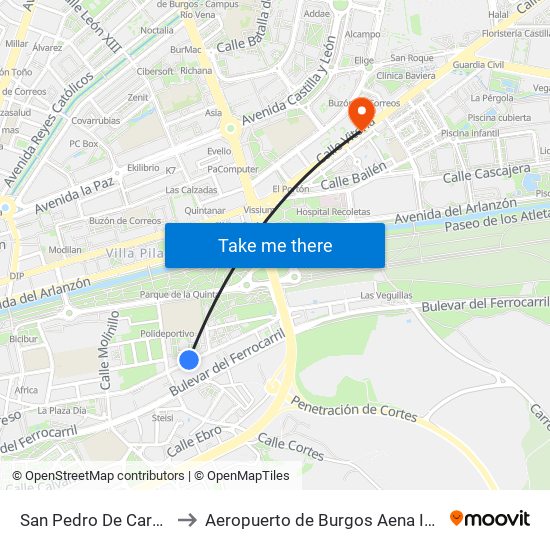 San Pedro De Cardeña 33 to Aeropuerto de Burgos Aena Informacion map