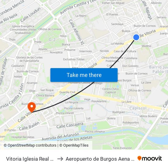 Vitoria Iglesia Real Y Antigua to Aeropuerto de Burgos Aena Informacion map