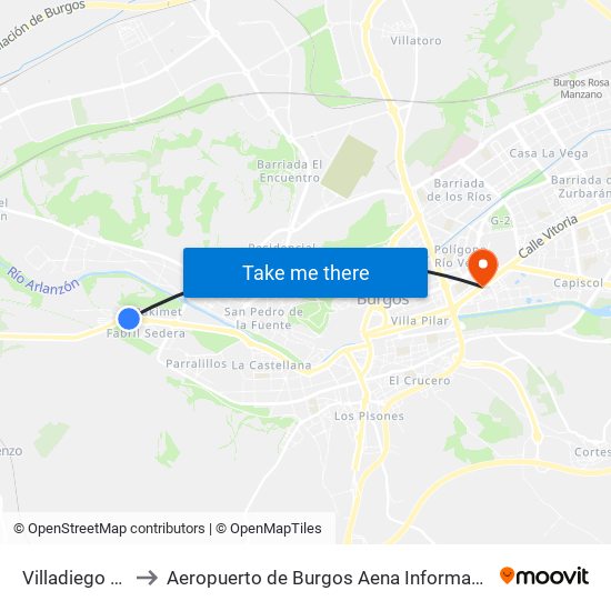 Villadiego 19 to Aeropuerto de Burgos Aena Informacion map