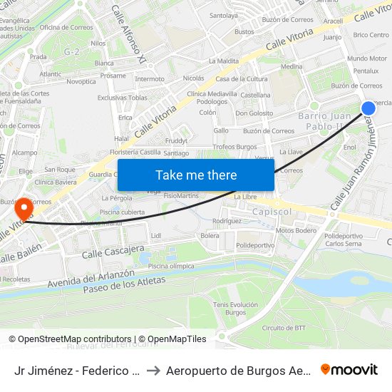 Jr Jiménez - Federico García Lorca to Aeropuerto de Burgos Aena Informacion map