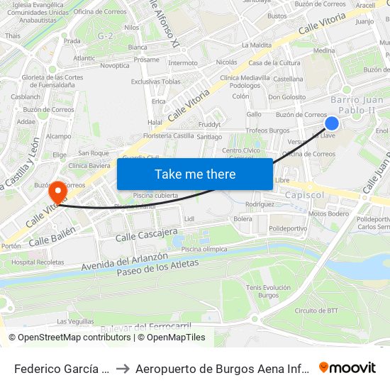 Federico García Lorca 9 to Aeropuerto de Burgos Aena Informacion map