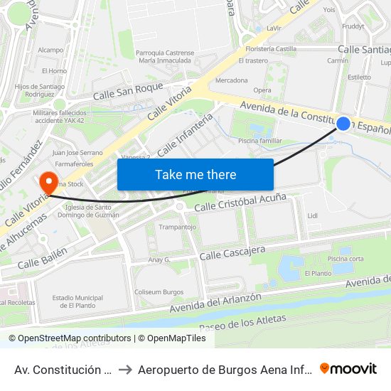 Avda. Constitución 16 to Aeropuerto de Burgos Aena Informacion map