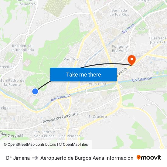 Doña Jimena to Aeropuerto de Burgos Aena Informacion map