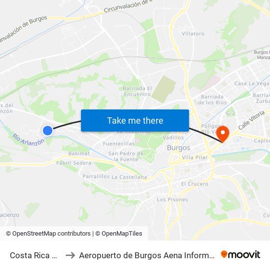 Costa Rica 108 to Aeropuerto de Burgos Aena Informacion map