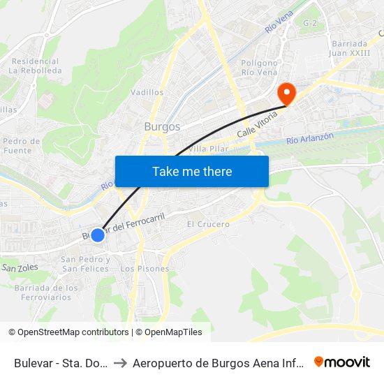 Bulevar - Sta. Dorotea to Aeropuerto de Burgos Aena Informacion map