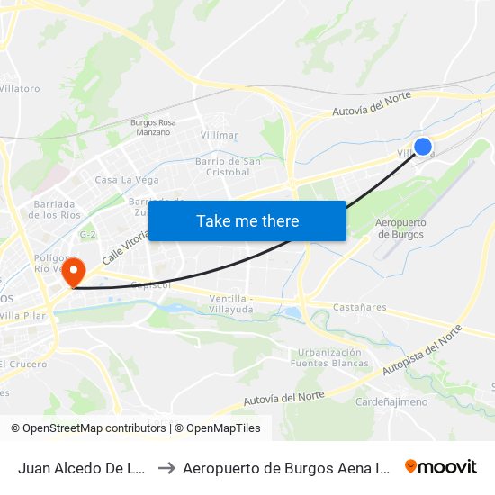 Juan Alcedo De La Rocha to Aeropuerto de Burgos Aena Informacion map