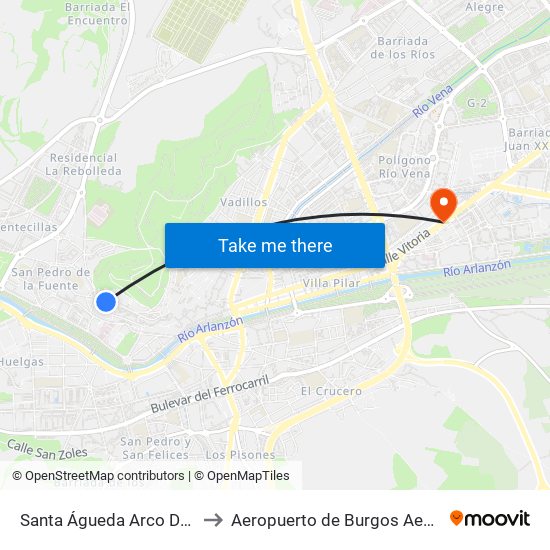 Santa Águeda Arco to Aeropuerto de Burgos Aena Informacion map