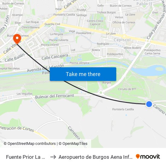 Fuente Prior La Cartuja to Aeropuerto de Burgos Aena Informacion map