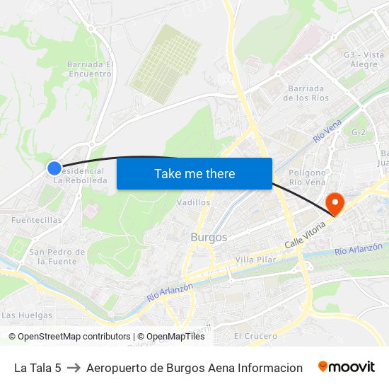 La Tala 5 to Aeropuerto de Burgos Aena Informacion map