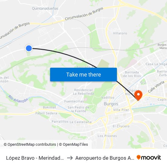 Rotonda M. De Valdivielso to Aeropuerto de Burgos Aena Informacion map