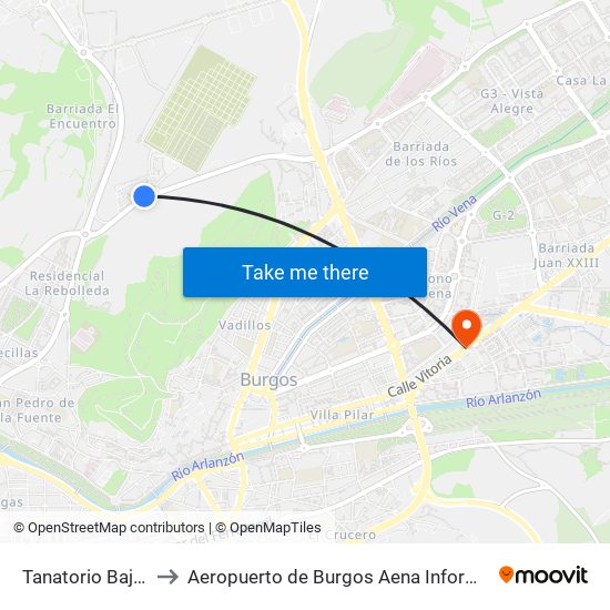 Tanatorio Bajada to Aeropuerto de Burgos Aena Informacion map