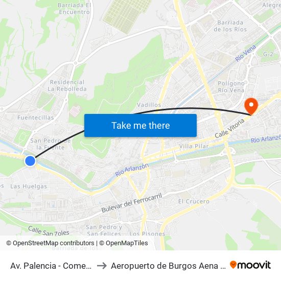 Av. Palencia - Comendadores to Aeropuerto de Burgos Aena Informacion map