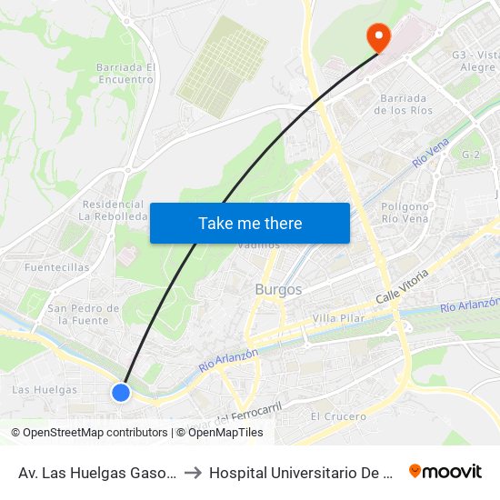 Av. Las Huelgas Gasolinera to Hospital Universitario De Burgos map