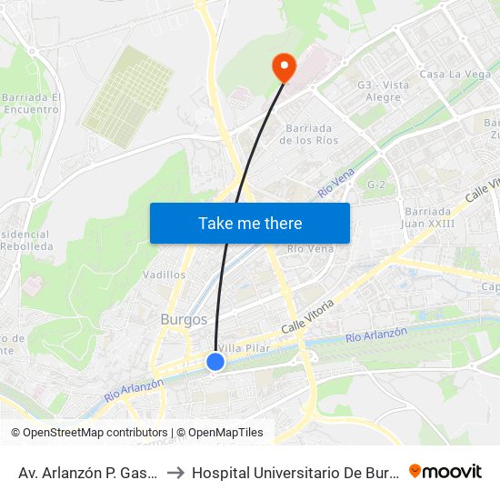 Av. Arlanzón P. Gasset to Hospital Universitario De Burgos map
