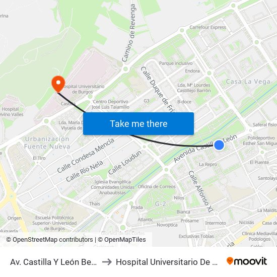 Avda. Castilla Y León 70 to Hospital Universitario De Burgos map