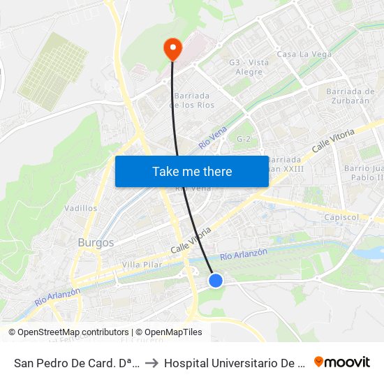 San Pedro De Card. Dª Elvira to Hospital Universitario De Burgos map
