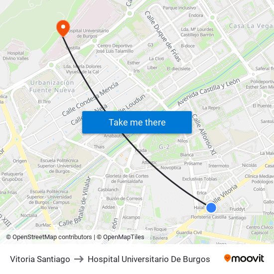 Vitoria Santiago to Hospital Universitario De Burgos map