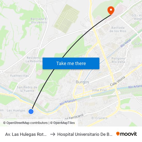 Av. Las Hulegas Rotonda to Hospital Universitario De Burgos map