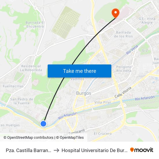 Plaza Castilla - Barrantes to Hospital Universitario De Burgos map