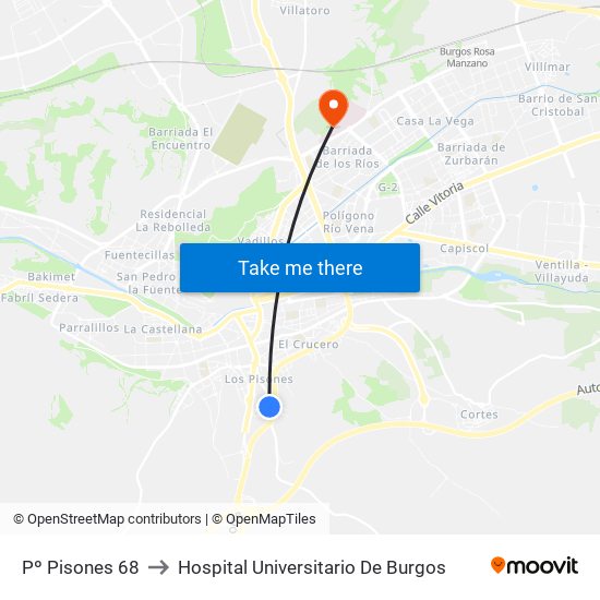 Pº Pisones 68 to Hospital Universitario De Burgos map