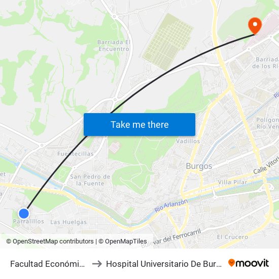 Facultad Económicas to Hospital Universitario De Burgos map