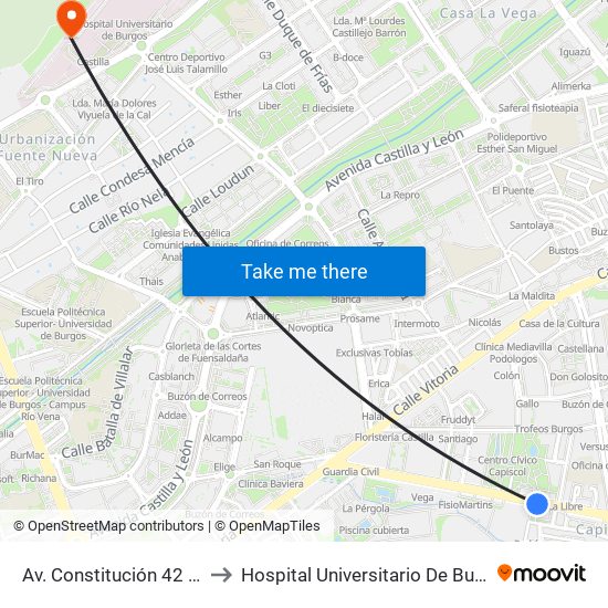 Av. Constitución 42 to Hospital Universitario De Burgos map