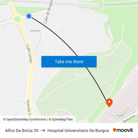 Alfoz De Bricia 30 to Hospital Universitario De Burgos map