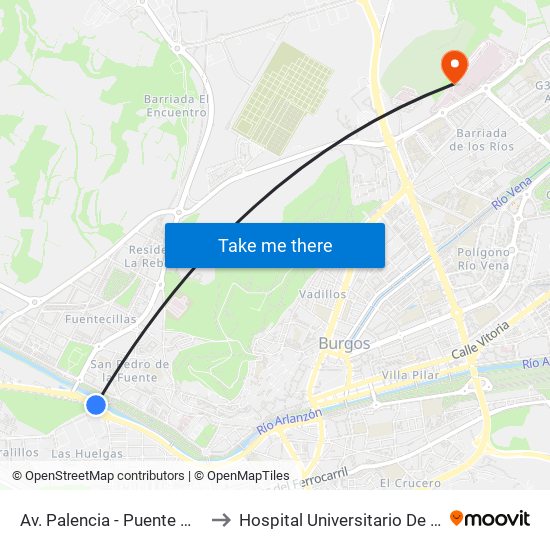Pte. Malatos to Hospital Universitario De Burgos map