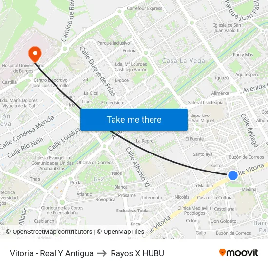 Vitoria - Real Y Antigua to Rayos X HUBU map