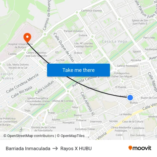 Barriada Inmaculada to Rayos X HUBU map