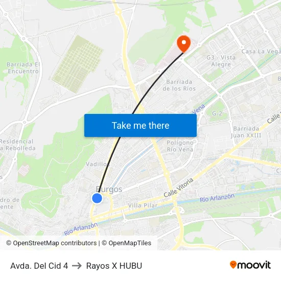 Avda. Del Cid 4 to Rayos X HUBU map