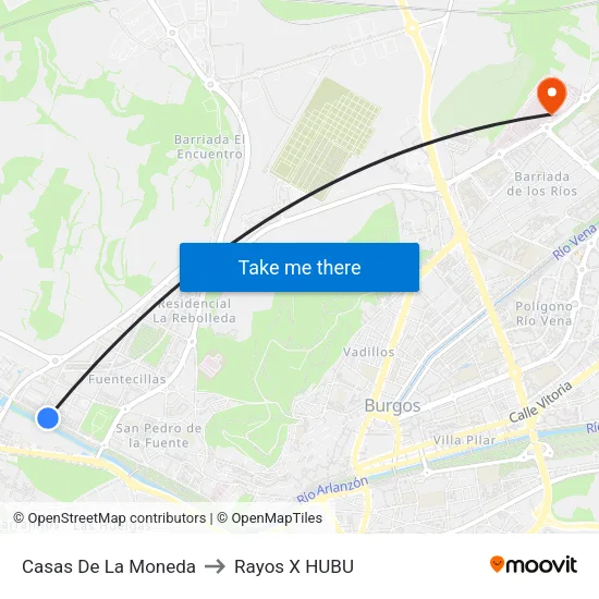 Casas De La Moneda to Rayos X HUBU map