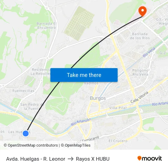 Avda.  Huelgas - R. Leonor to Rayos X HUBU map