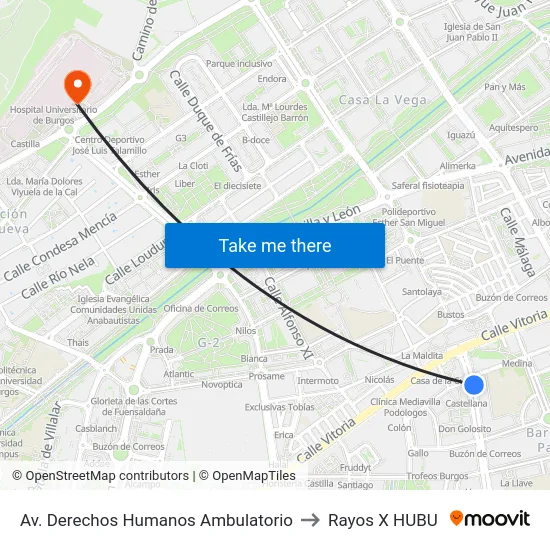 Av. Derechos Humanos Ambulatorio to Rayos X HUBU map