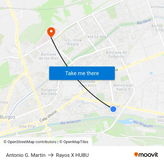 Antonio G. Martín to Rayos X HUBU map