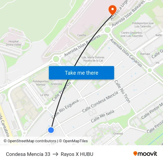 Condesa Mencía 33 to Rayos X HUBU map