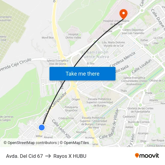 Avda. Del Cid 67 to Rayos X HUBU map