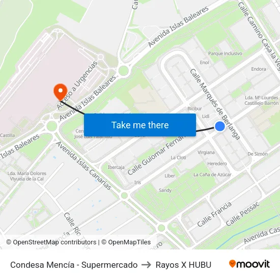 Condesa Mencía - Supermercado to Rayos X HUBU map