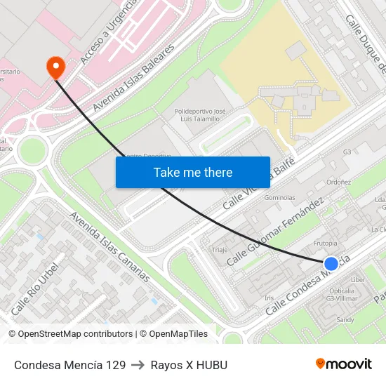 Condesa Mencía 129 to Rayos X HUBU map