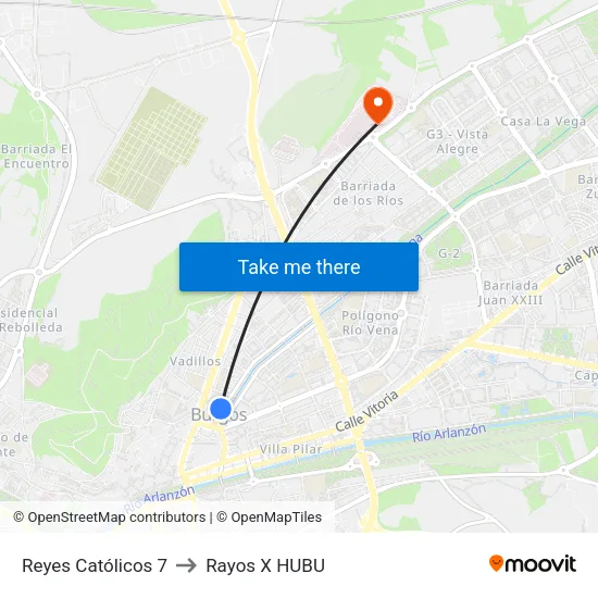 Reyes Católicos 7 to Rayos X HUBU map