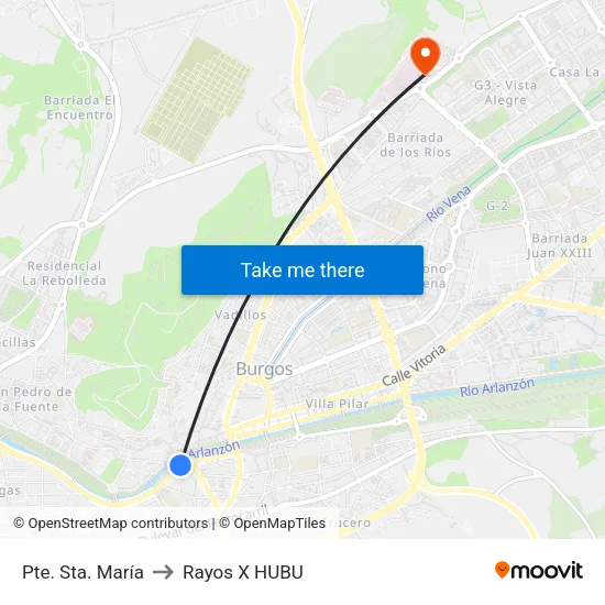 Pte. Sta. María to Rayos X HUBU map