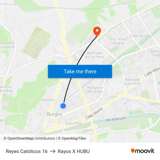 Reyes Católicos 16 to Rayos X HUBU map