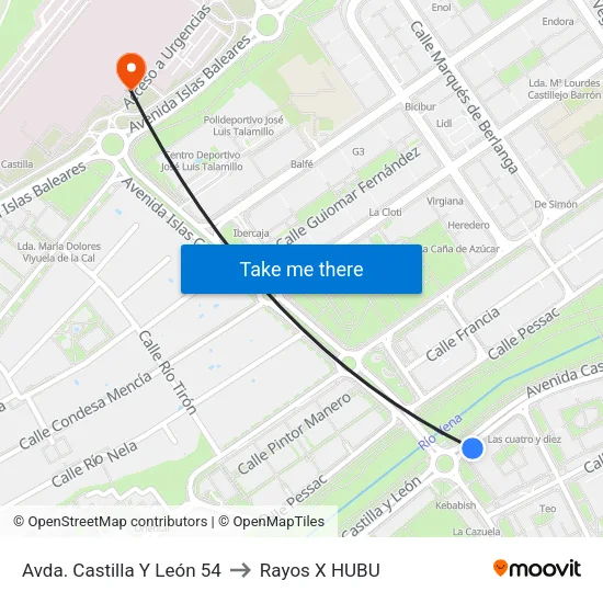 Avda. Castilla Y León 54 to Rayos X HUBU map