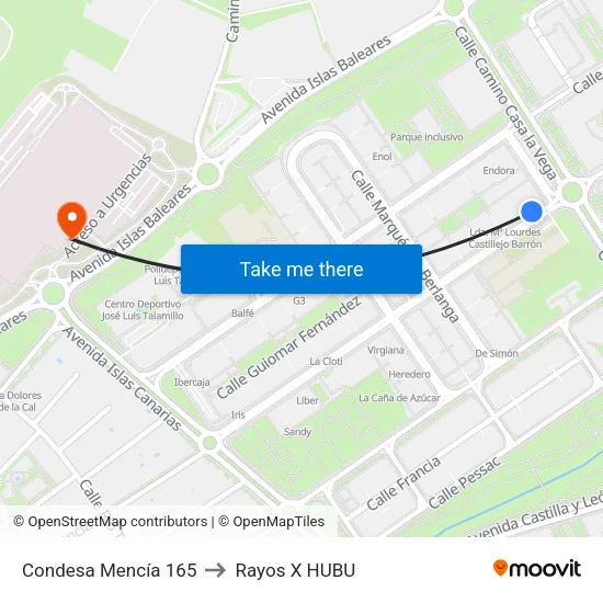 Condesa Mencía 165 to Rayos X HUBU map