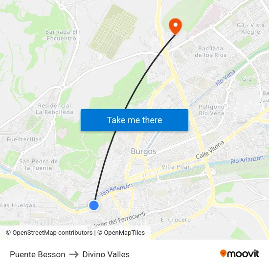 Puente Besson to Divino Valles map