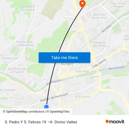 S. Pedro Y S. Felices 19 to Divino Valles map