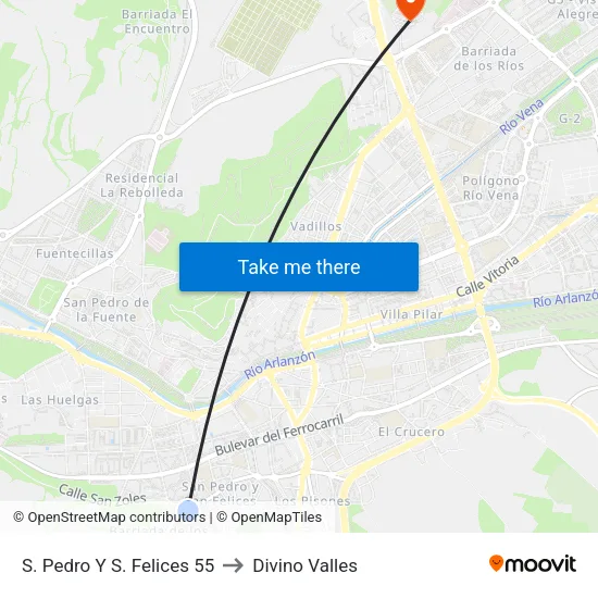 S. Pedro Y S. Felices 55 to Divino Valles map