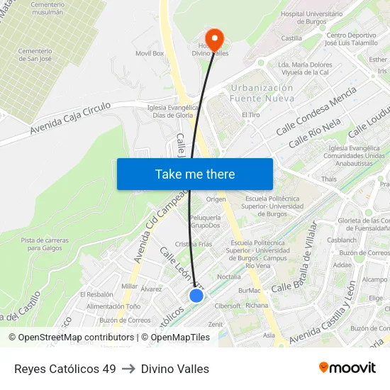 Reyes Católicos 49 to Divino Valles map