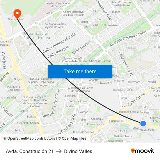 Avda. Constitución 21 to Divino Valles map