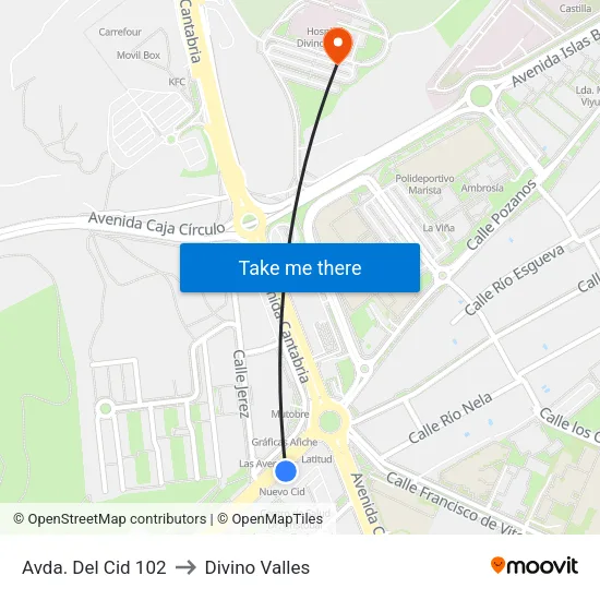 Avda. Del Cid 102 to Divino Valles map